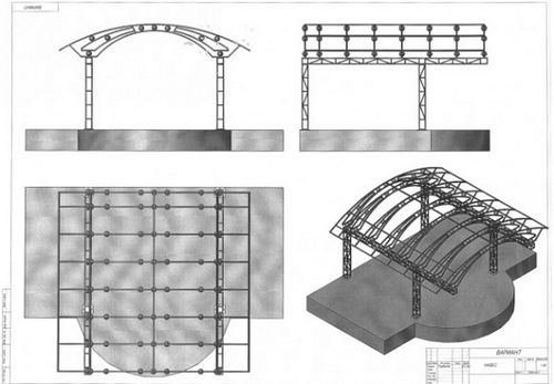 Арочный, двухскатный, односкатный навес из профнастила, поликарбоната, металлочерепицы, обзор конструкций, особенности строительства арочных навесов, односкатных, двухскатных