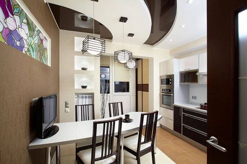 Дизайн натяжных потолков для кухни (76 фото): варианты для маленькой кухни