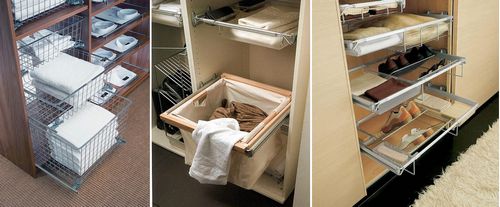 Наполнение шкафа (41 фото): выдвижные ящики и корзины для шкафов, виды полок и их крепление внутри, функция внутренних держателей
